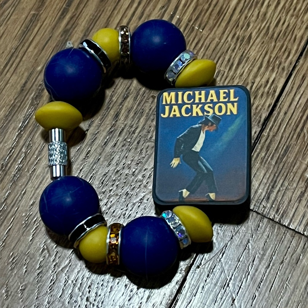 New iconic Michael Jackson Gold and Blue Beaded cup handle charm Stanley cup